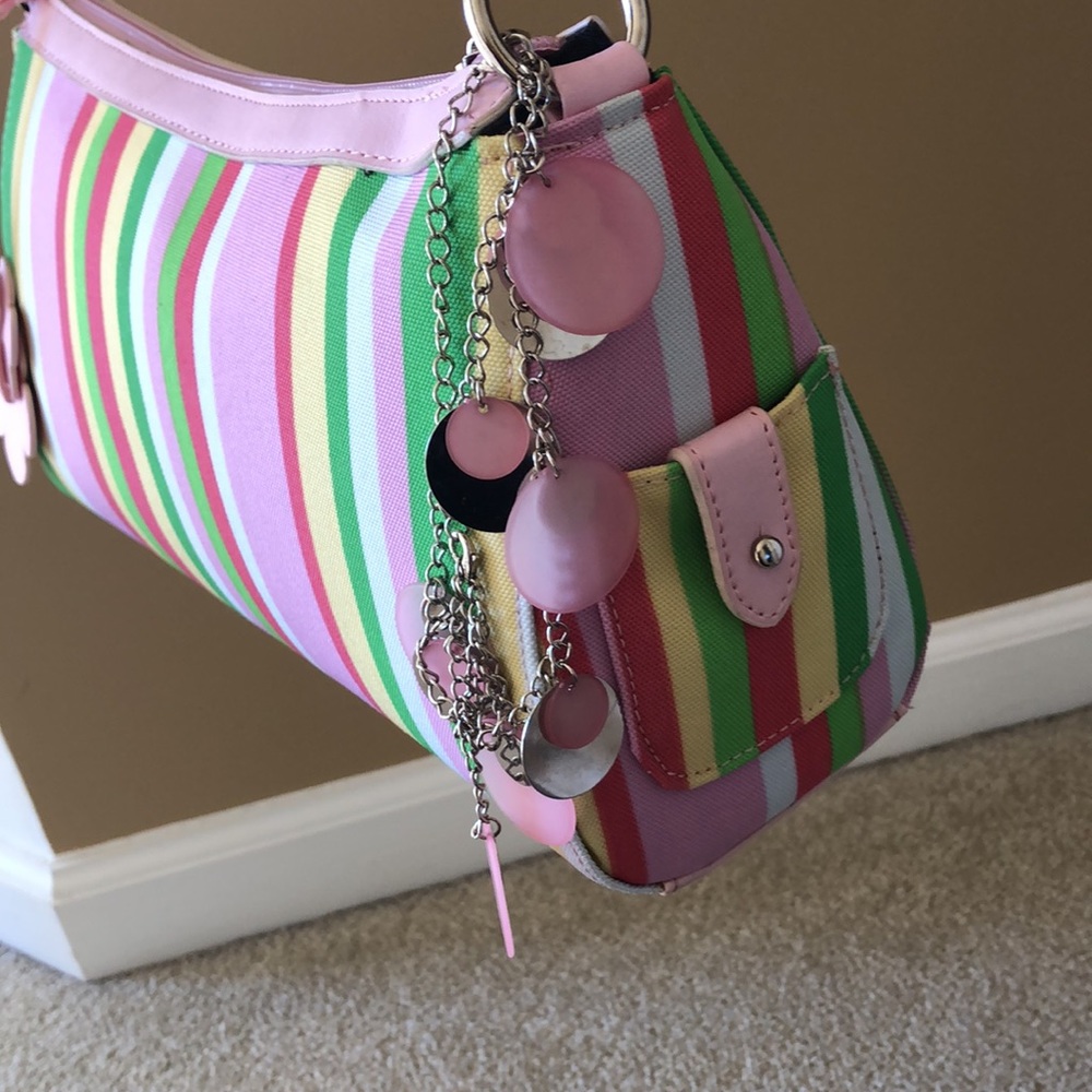 Pink Striped Women's Satchel Bag - Picture 3 of 4
